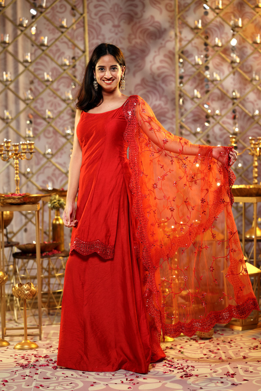 Deep Orange Gharara Set (3-piece Set)