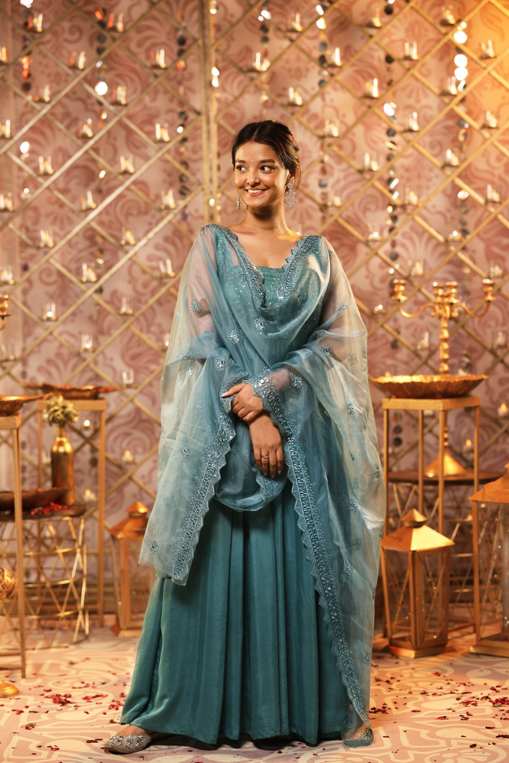 Green Anarkali Set (3-piece Set)