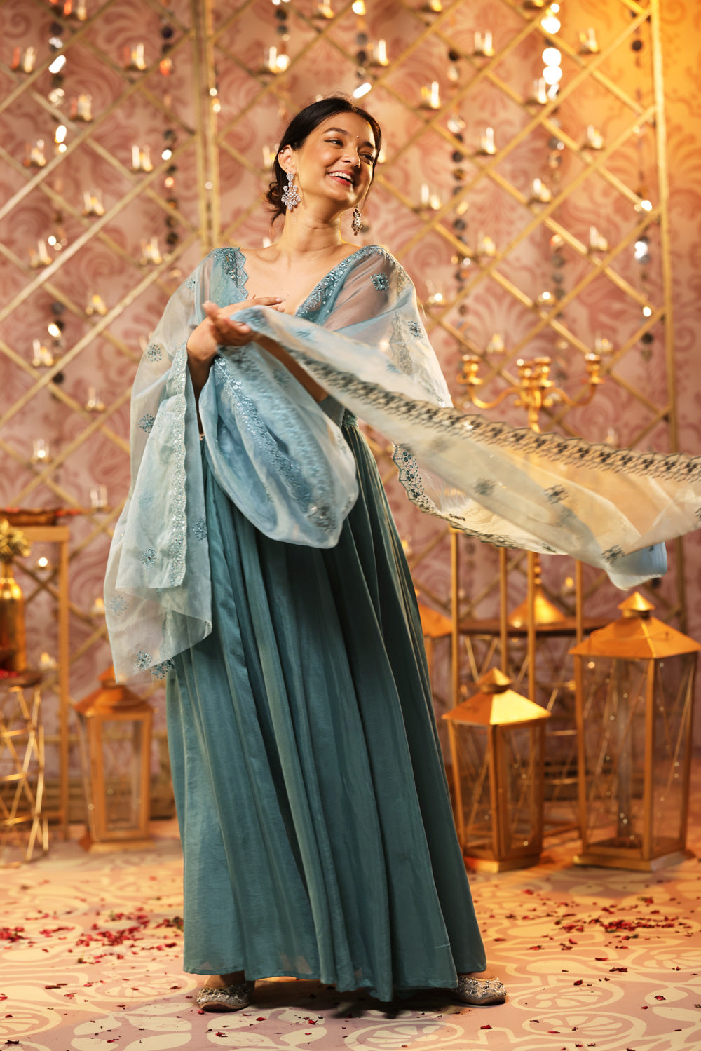 Green Anarkali Set (3-piece Set)