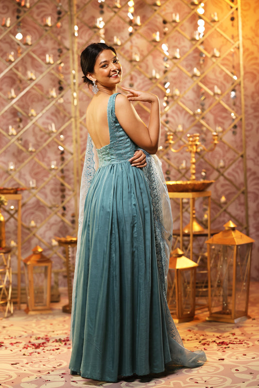 Green Anarkali Set (3-piece Set)