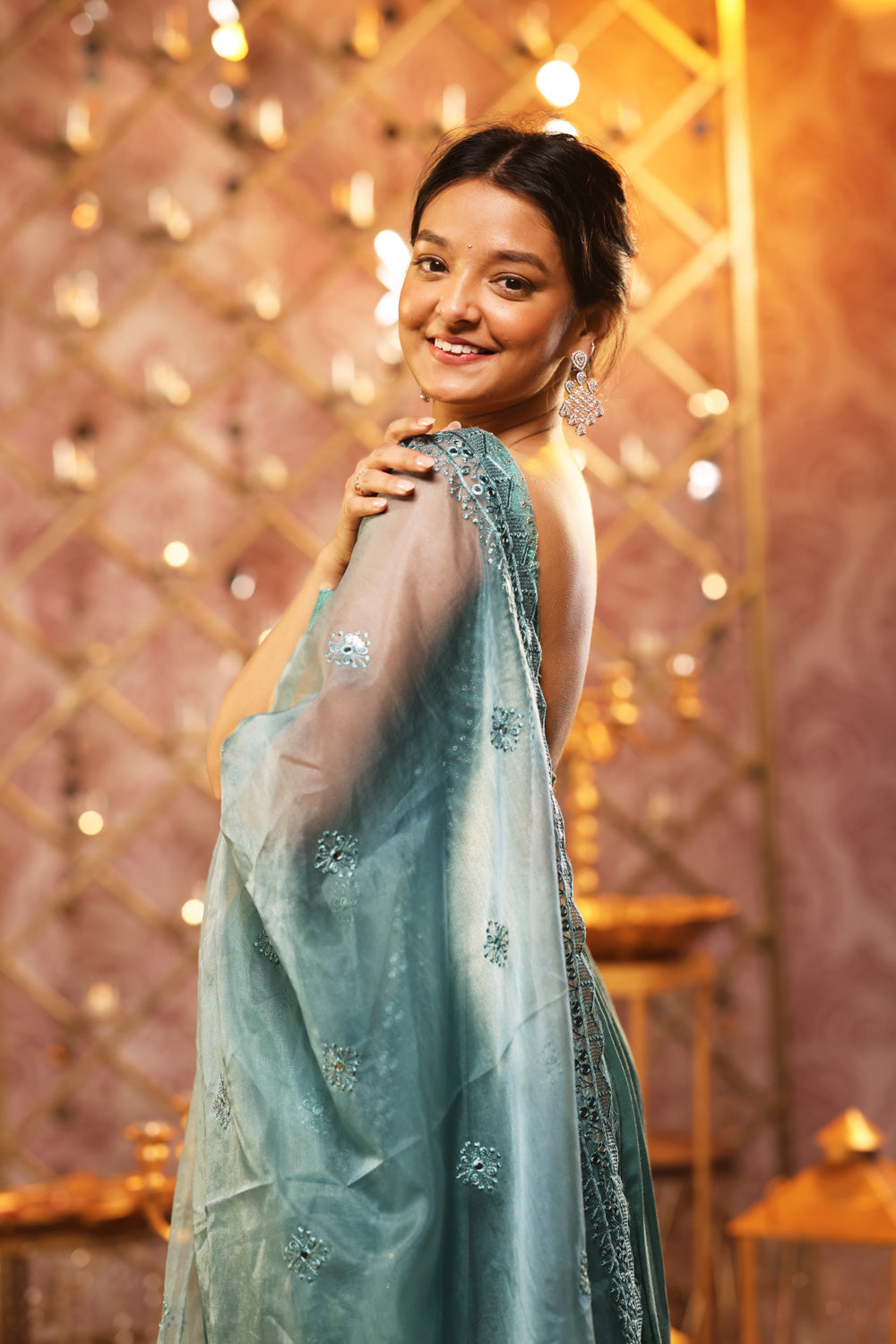 Green Anarkali Set (3-piece Set)