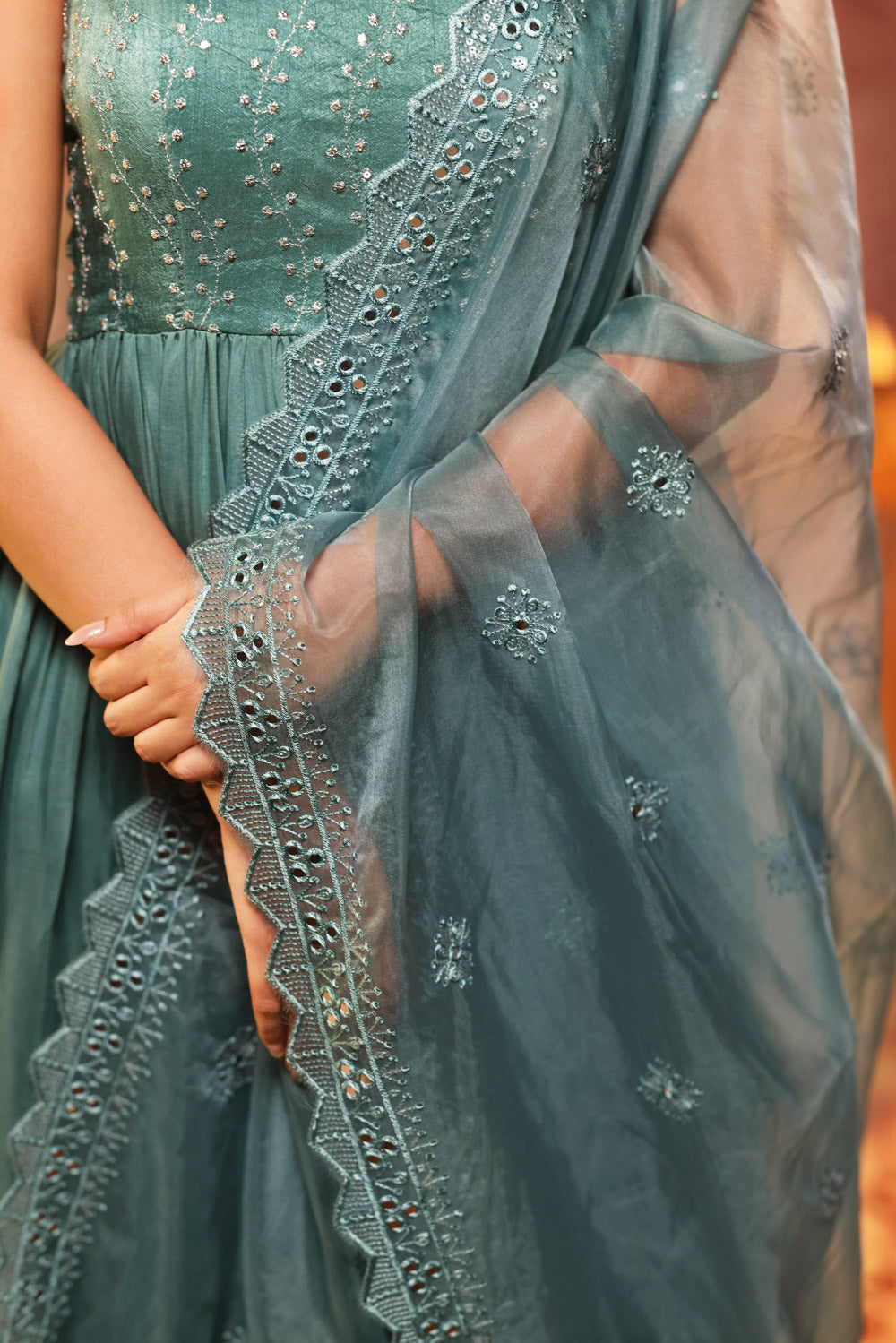 Green Anarkali Set (3-piece Set)