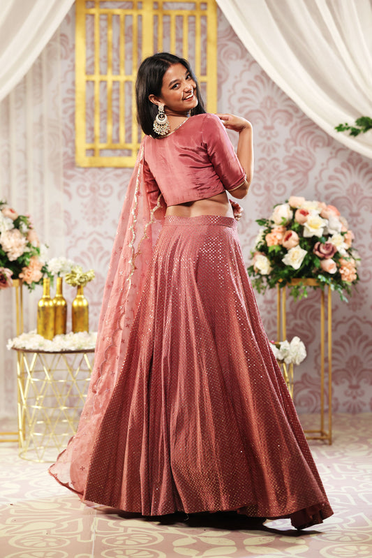 Rose Pink Sequence Lehenga (3-piece Set)