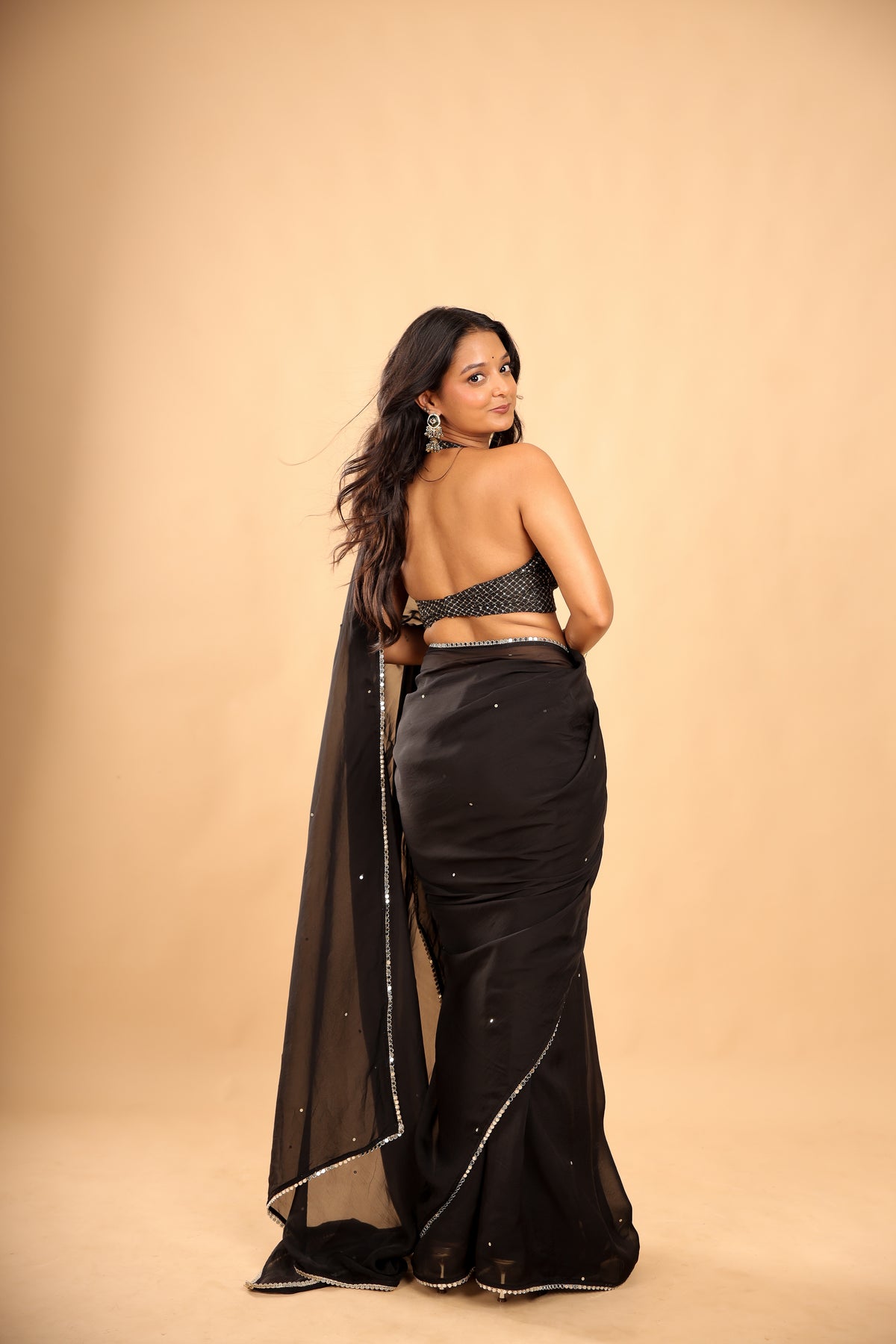 Siya black saree with Unstitched Blouse
