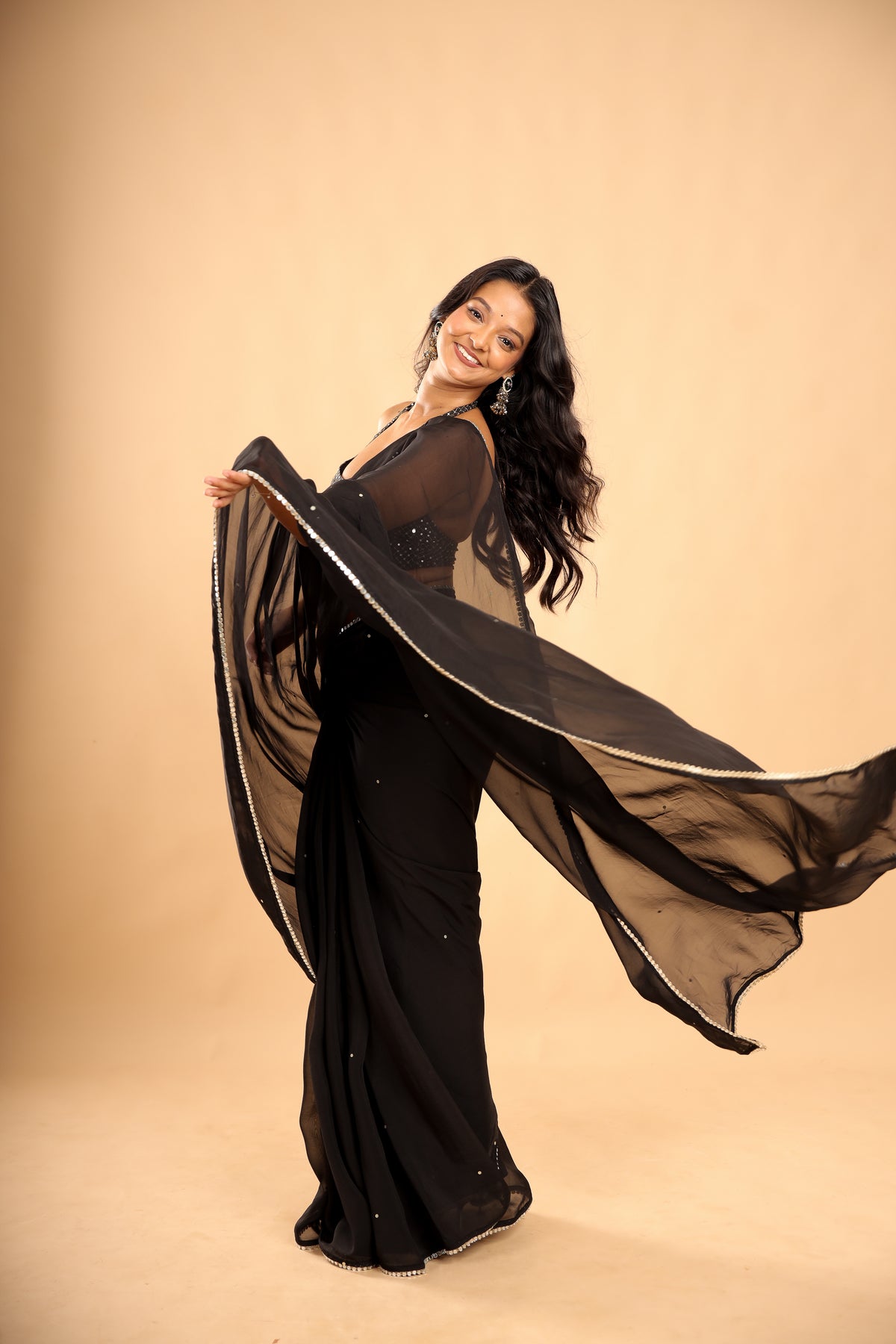Siya black saree with Unstitched Blouse
