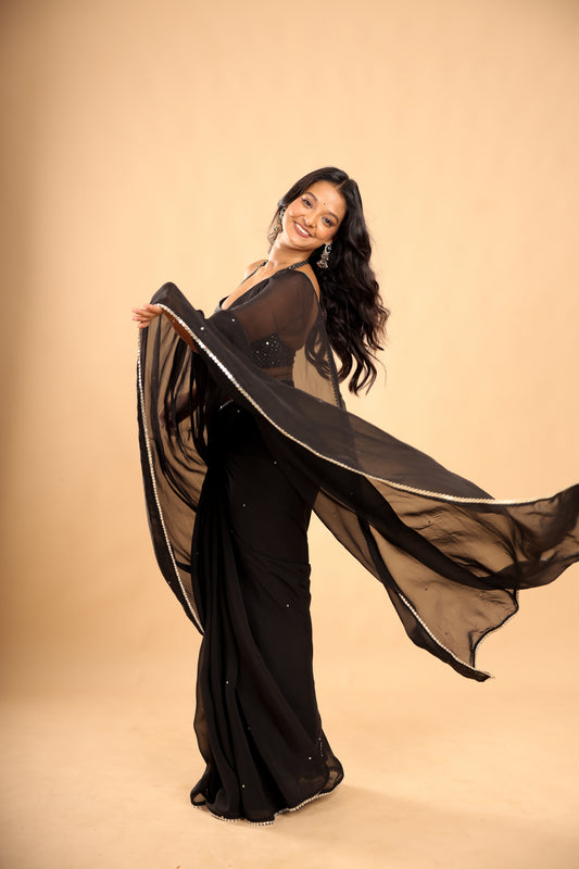 Siya black saree with Unstitched Blouse