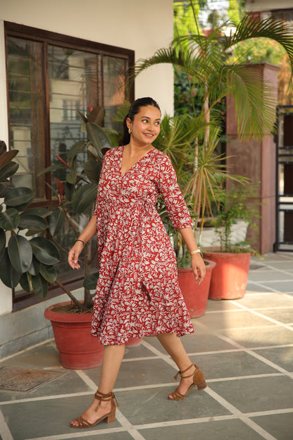 Maroon Angrakha Long Dress