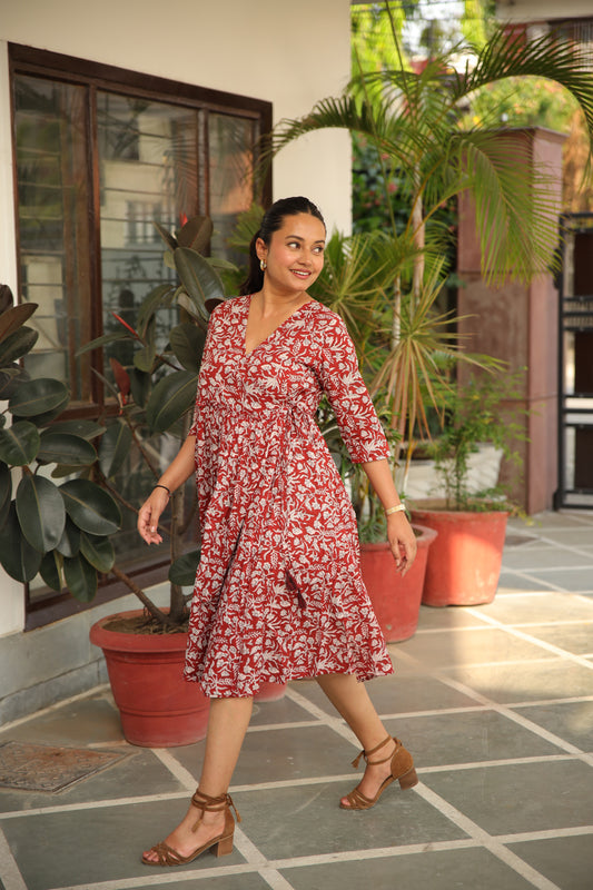Maroon Angrakha Long Dress
