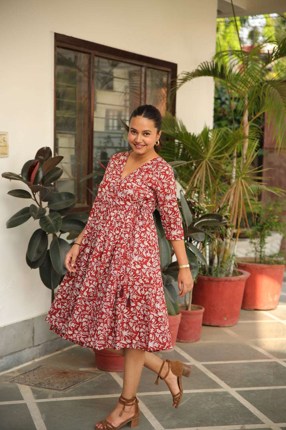 Maroon Angrakha Long Dress