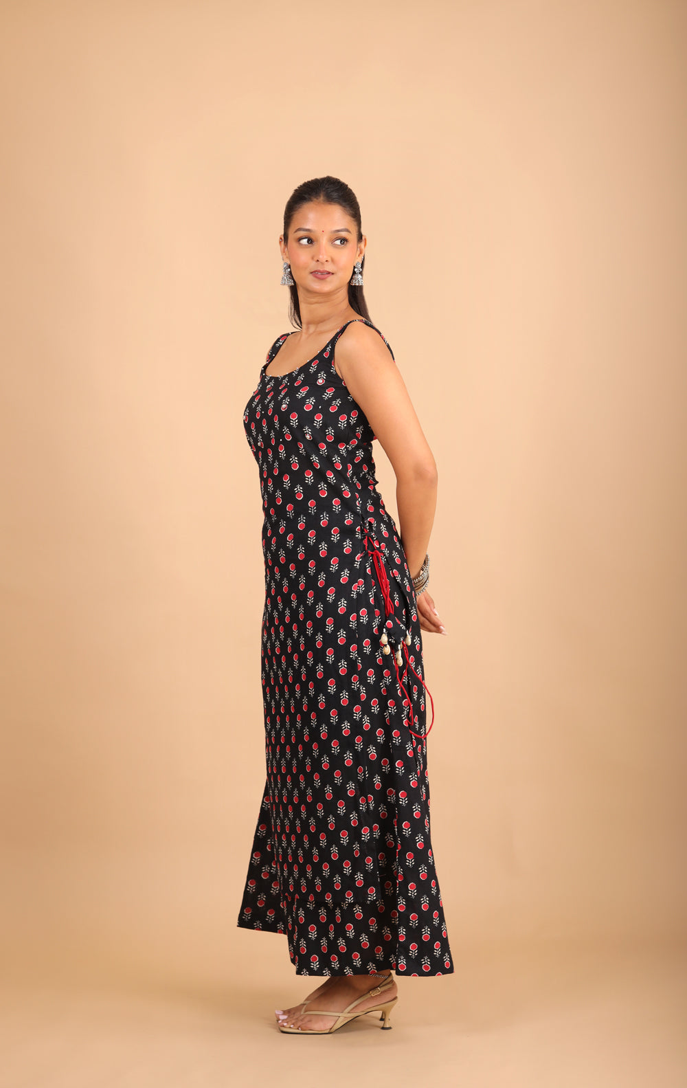 Black Printed Sleeveless Cotton Kurta Set
