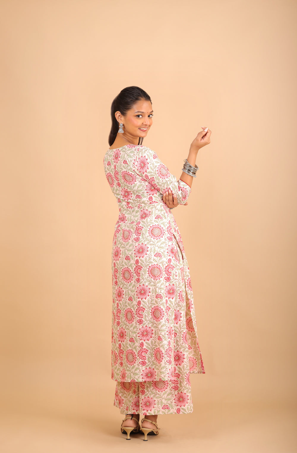 Printed Off-White Cotton Angrakha Kurta Set
