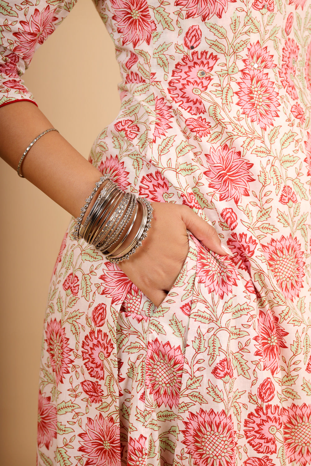 Printed Off-White Cotton Angrakha Kurta Set