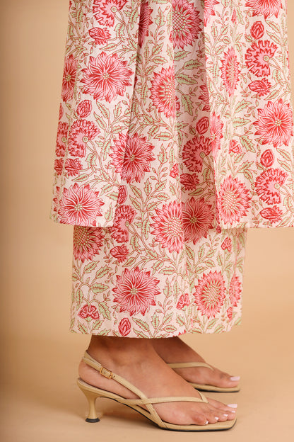 Printed Off-White Cotton Angrakha Kurta Set