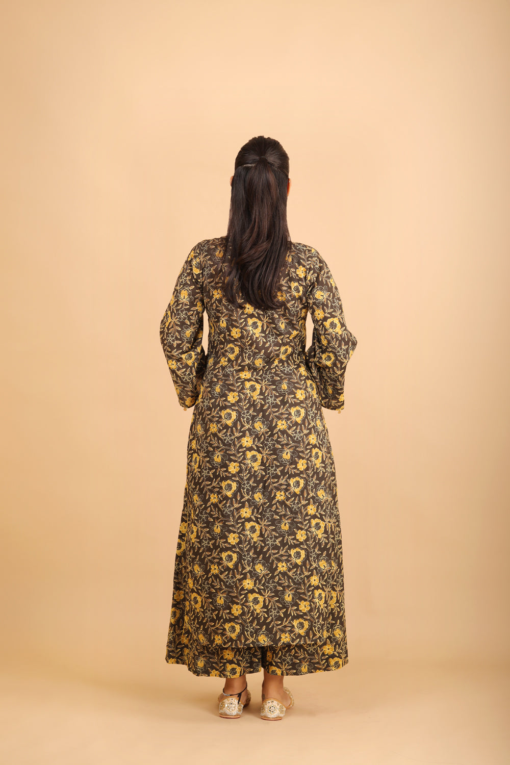 Black Printed Cotton Kurta Set with Bell Sleeves