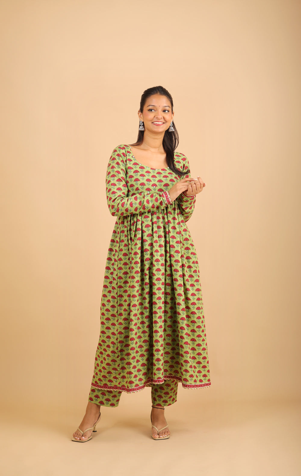 Parrot Green Nyra-Cut Cotton Kurta Set