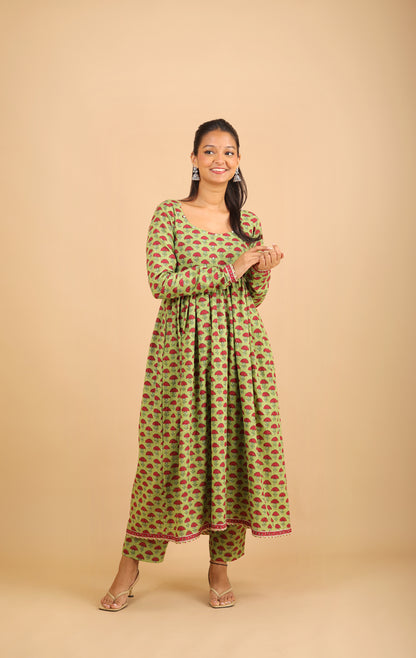 Parrot Green Nyra-Cut Cotton Kurta Set