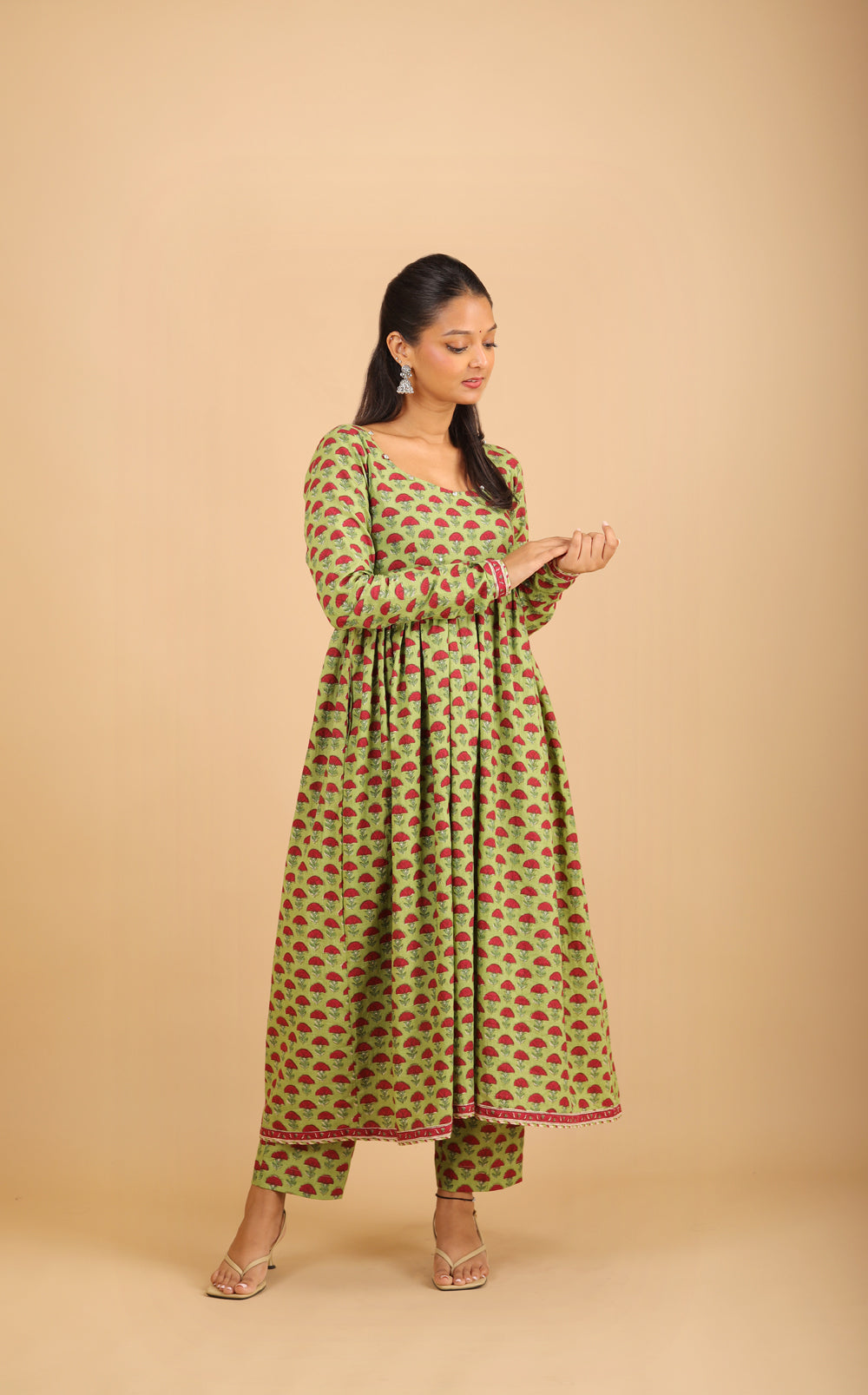 Parrot Green Nyra-Cut Cotton Kurta Set