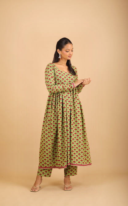 Parrot Green Nyra-Cut Cotton Kurta Set