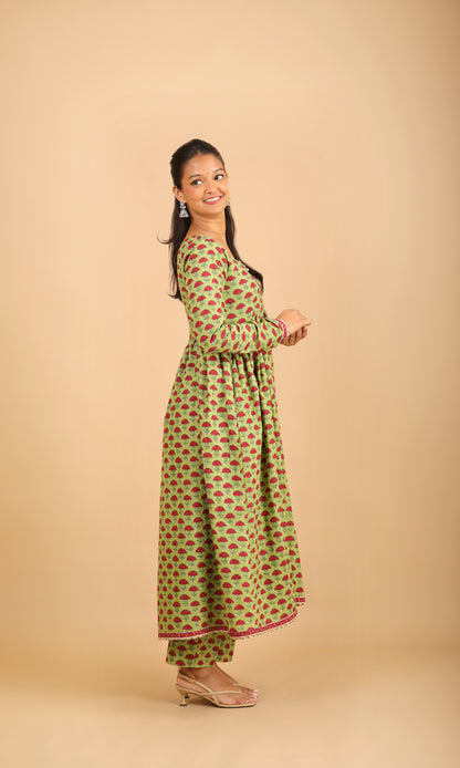 Parrot Green Nyra-Cut Cotton Kurta Set