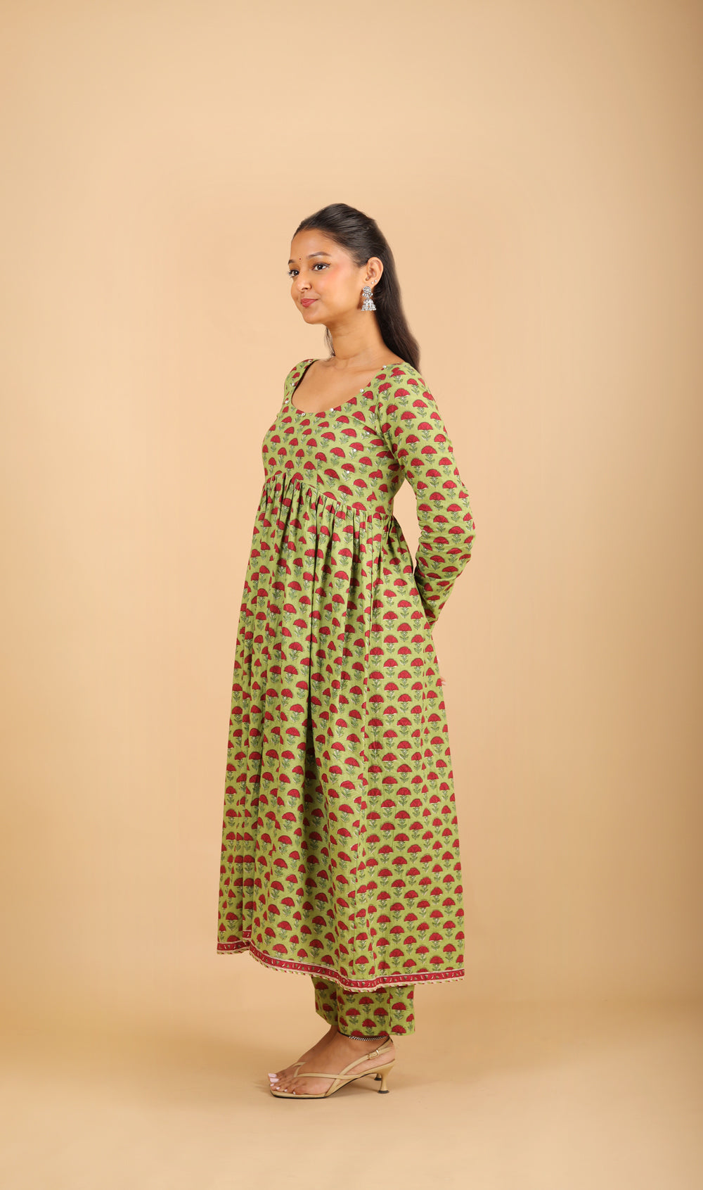 Parrot Green Nyra-Cut Cotton Kurta Set