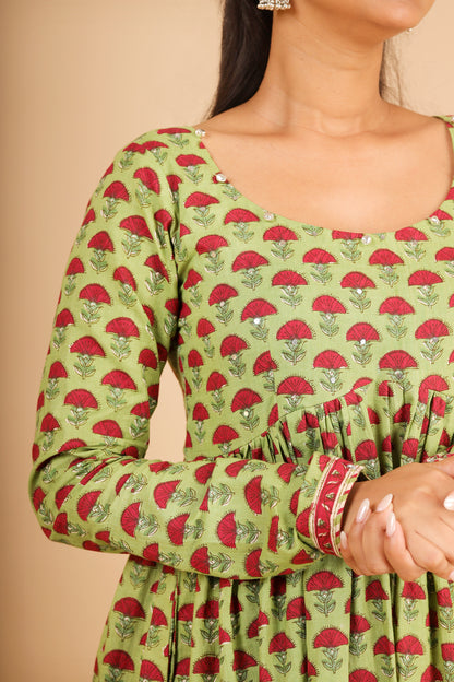 Parrot Green Nyra-Cut Cotton Kurta Set