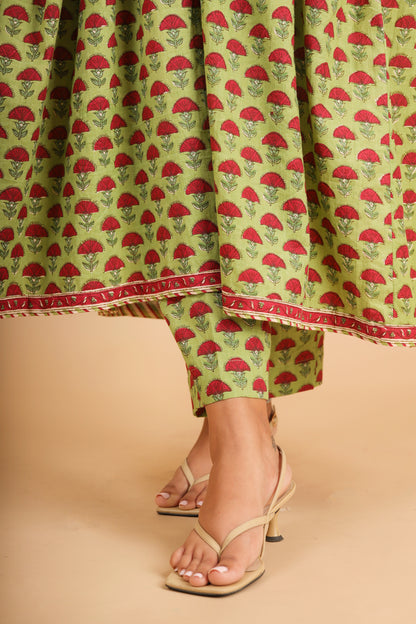 Parrot Green Nyra-Cut Cotton Kurta Set