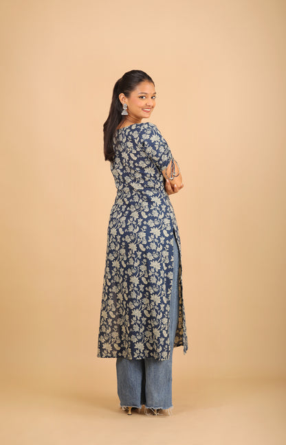Dark Blue Sweetheart Neck Long Kurti