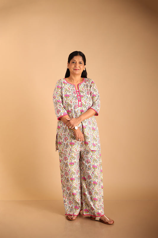 Floral White Lounge Wear Set