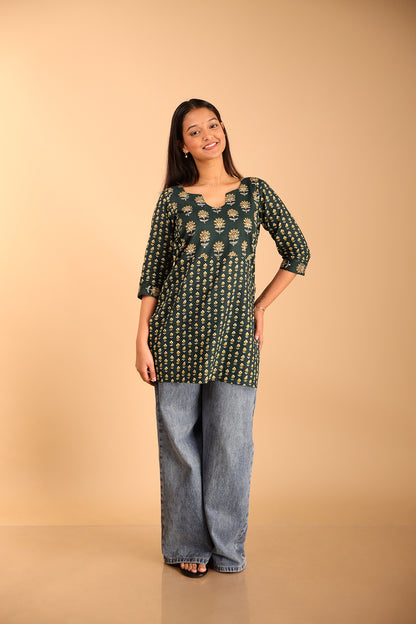 Multi-Patched Styled Green Kurti