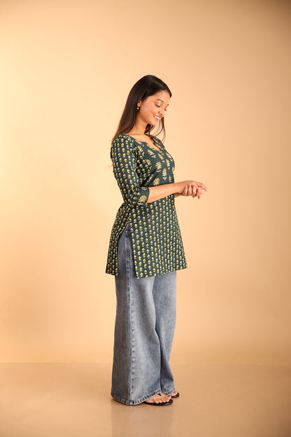 Multi-Patched Styled Green Kurti