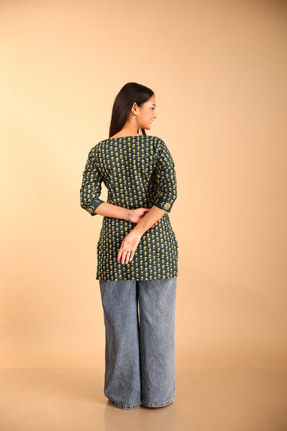 Multi-Patched Styled Green Kurti