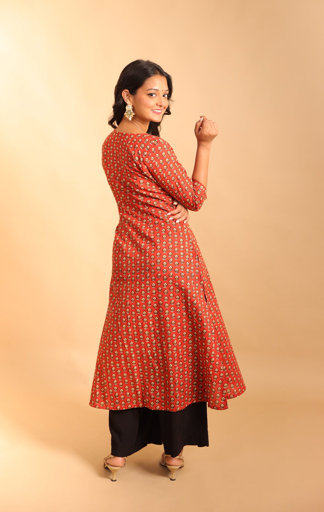 Rust Maroon Quarter Sleeves Long Kurti