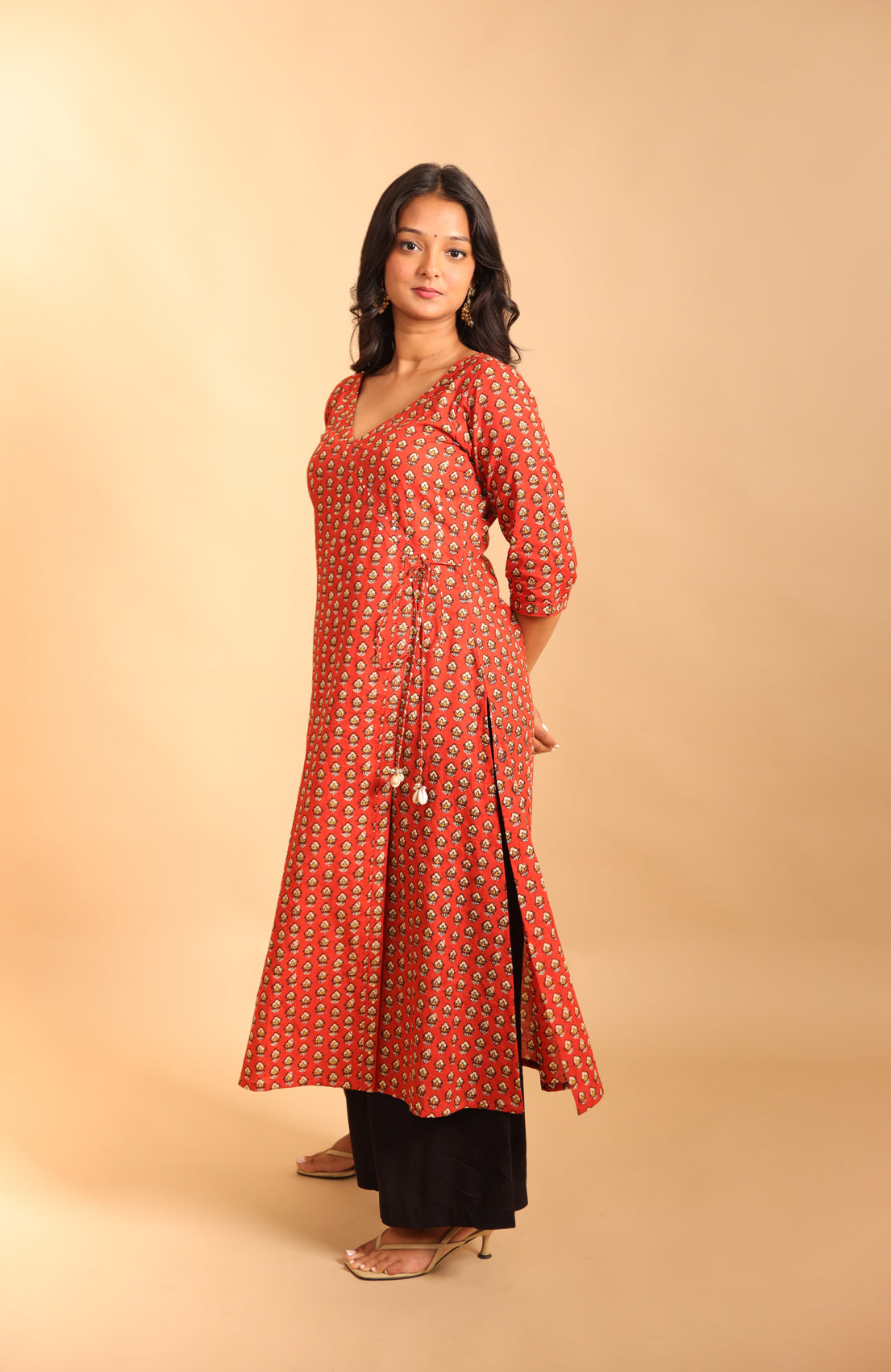 Rust Maroon Quarter Sleeves Long Kurti