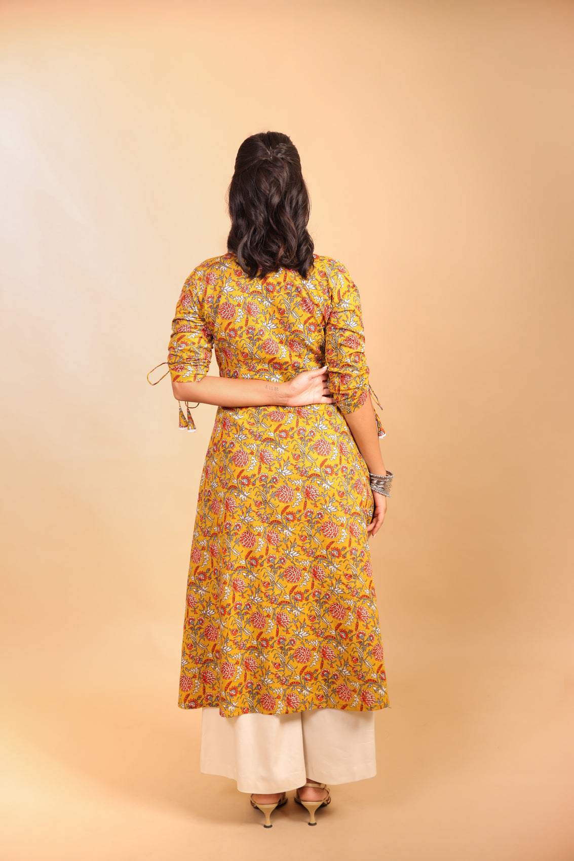 Mustard Quarter Sleeves Long Kurti