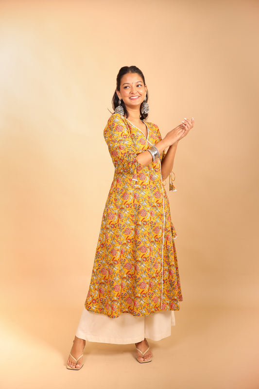 Mustard Quarter Sleeves Long Kurti