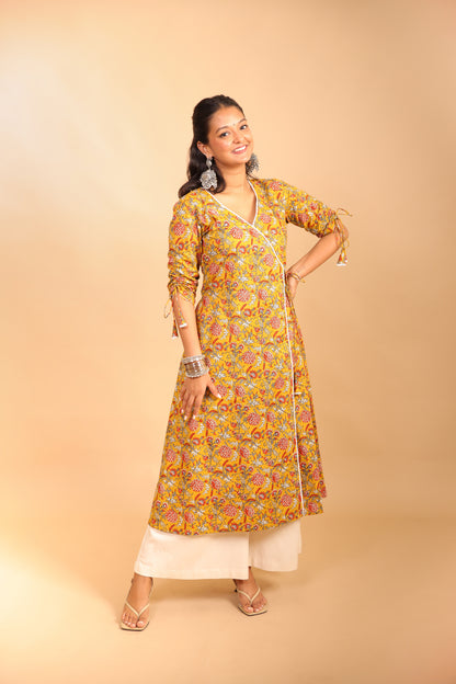 Mustard Quarter Sleeves Long Kurti