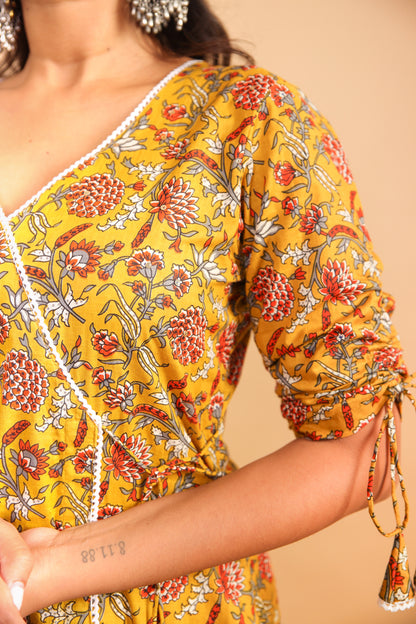 Mustard Quarter Sleeves Long Kurti