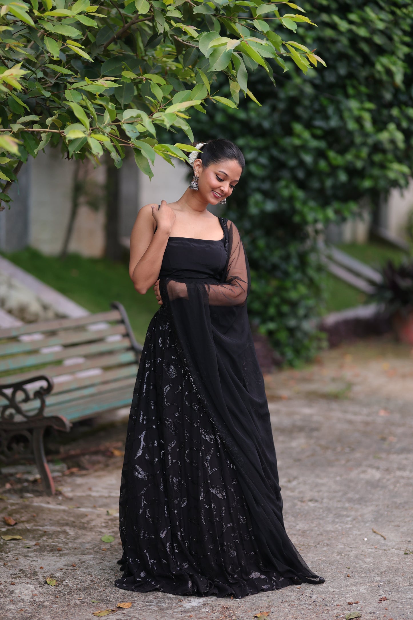 Black Sequin Lehenga (3-piece Set) With customisable blouse