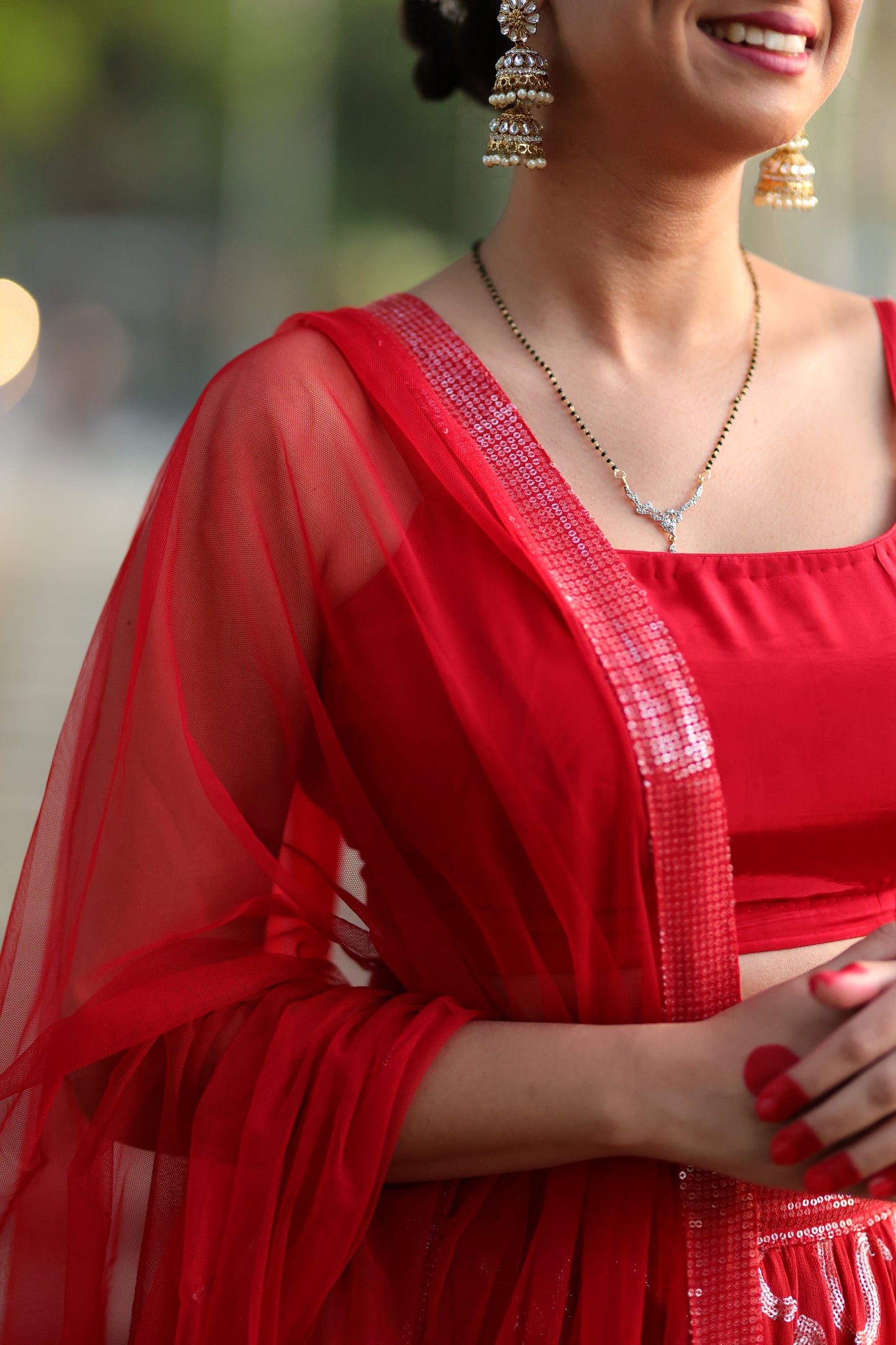 Red Sequin Lehenga (3-piece Set) Wtih Customisable Blouse