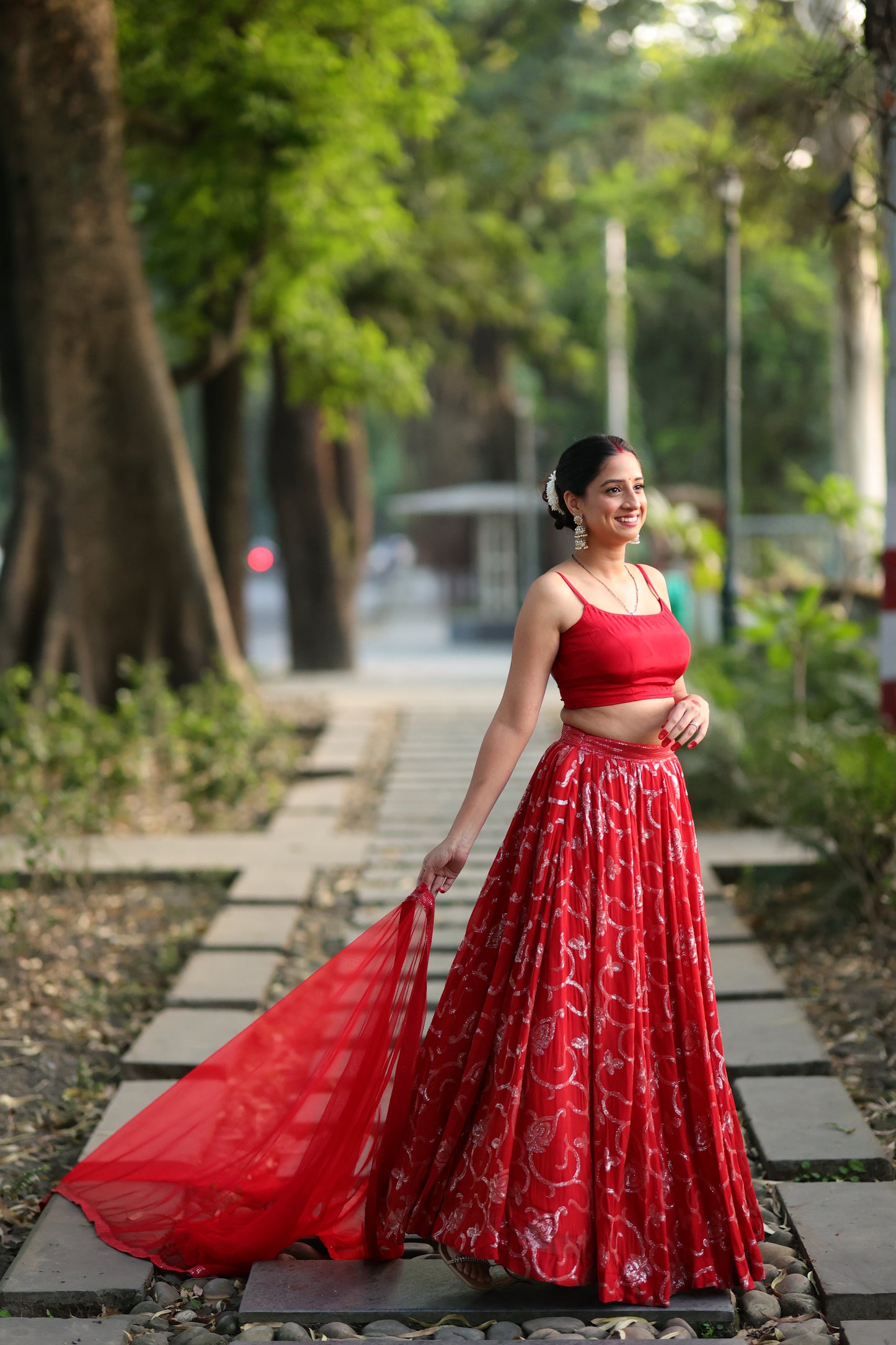 Red Sequin Lehenga (3-piece Set) Wtih Customisable Blouse