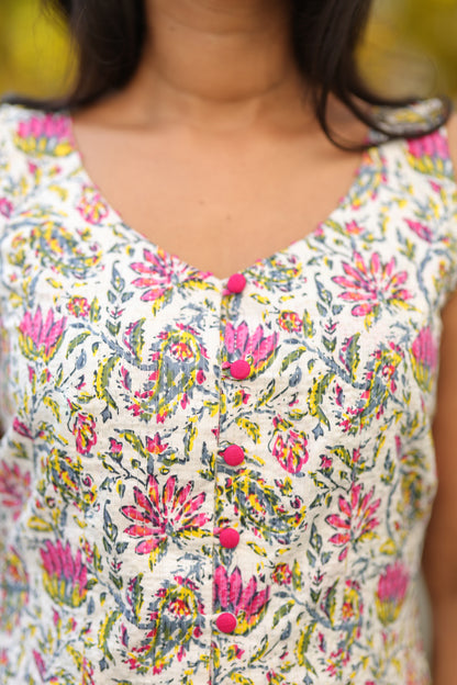 White Pink V-Neck Top