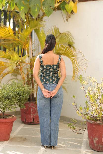 Bottle Green Square Neck Top