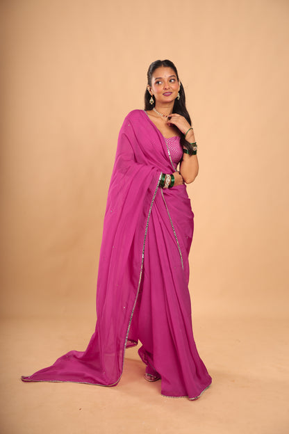 Gulabi Saree with Unstitched Blouse