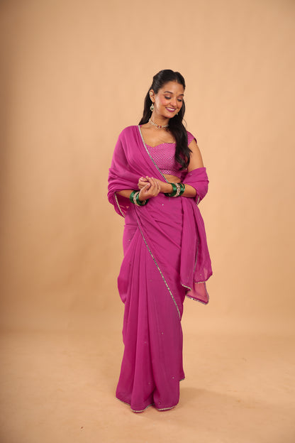 Gulabi Saree with Unstitched Blouse