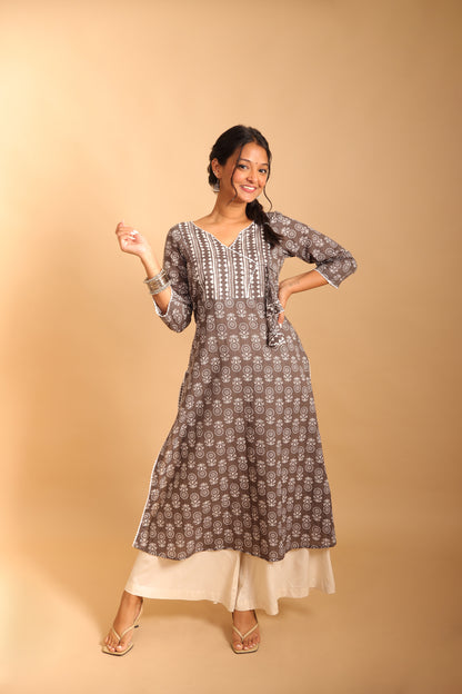 Grey A-Line Long Kurti