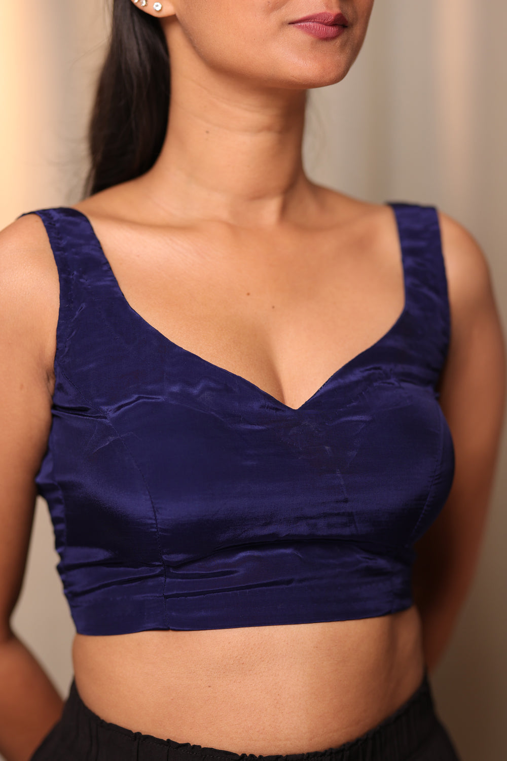 Navy Blue Crepe blouse(Sleeveless)