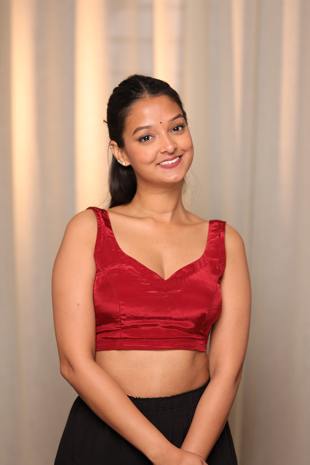 Deep Maroon Crepe Blouse(Sleeveless)