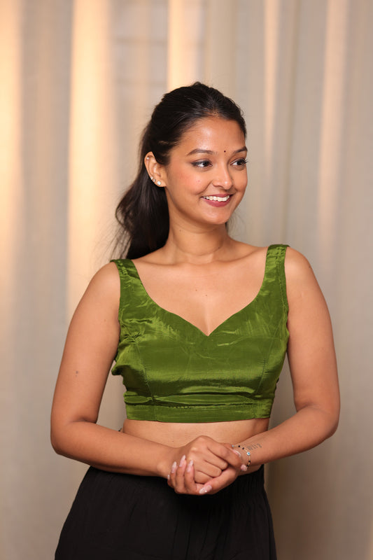 Light Green Crepe Blouse(Sleeveless)