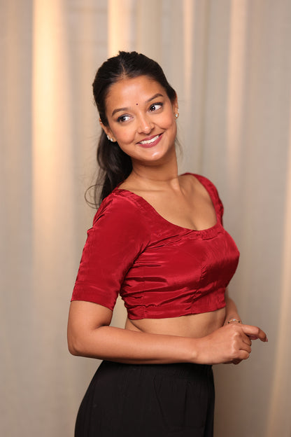 Deep Maroon Crepe Blouse(With Sleeves)