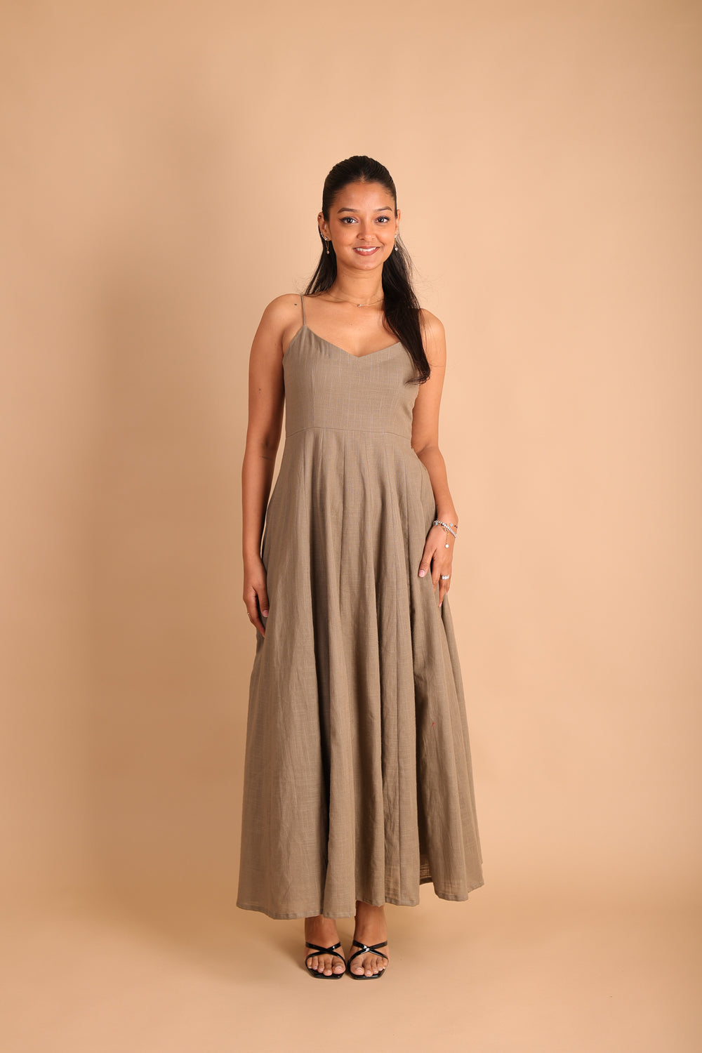 grey brown dress Flowy Grey With Brown Tulle Long Prom Dress With Beaded Vneck - $129.9816 #AM79090